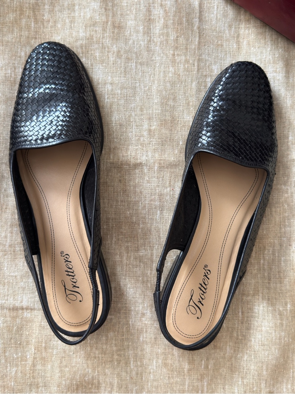 Trotters Black Woven Slingback Loafers